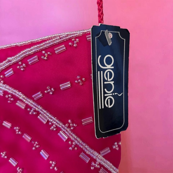 Vintage Y2K Deadstock NWT Genie Cerise Pink Beaded Mini Purse / Crossbody Bag - Picture 8 of 16